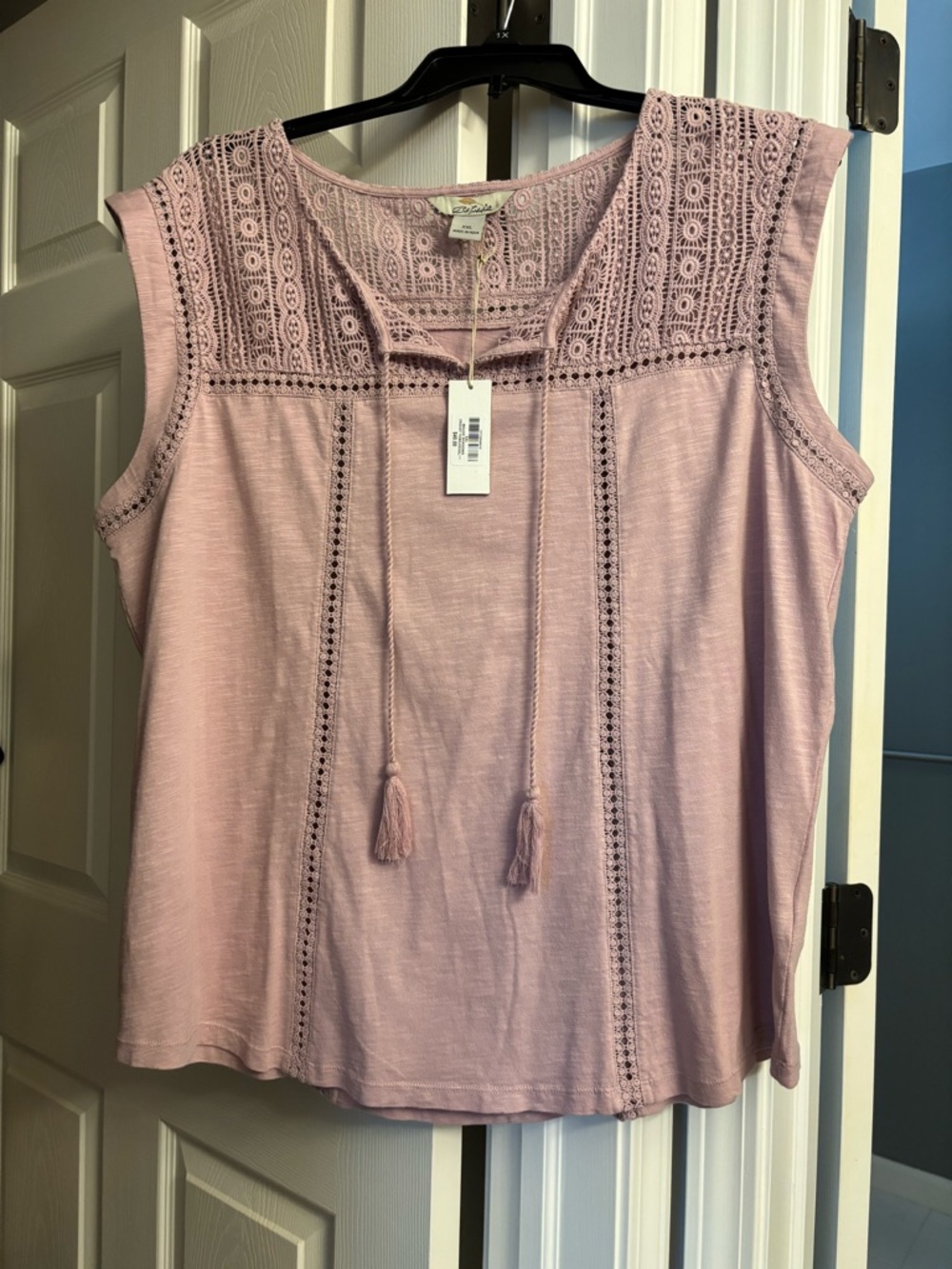 Bass Pro Shops Light Pink Sleeveless Lace-Yoke Tank with Tassels